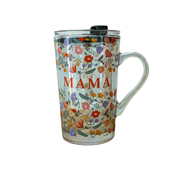 Mama - Clear Glass Mug with Lid