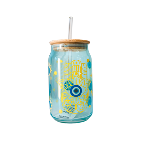 Hamsa Hand w/ Evil Eye Glass Sipper