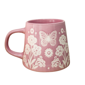 Butterfly & Flowers Pink Mug