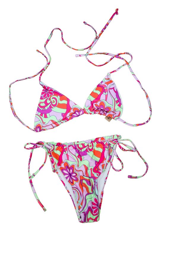 Floral Triangle Thong Bikini