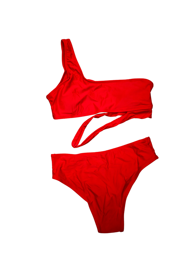 Red Cut-out One Shoulder Bikini