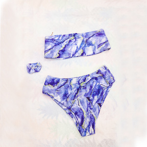 Purple Marble Print Bandeau Bikini & Scrunchie